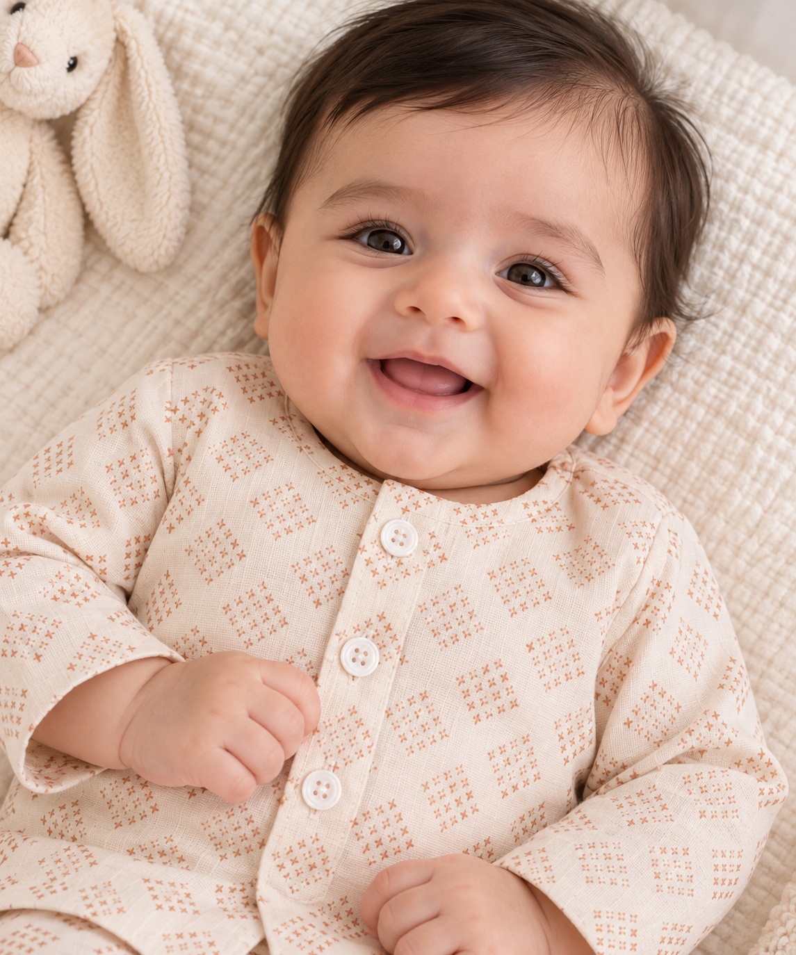 KPK5008 Beige Printed Kurta Pyjama Set New born