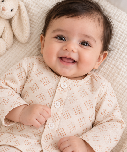 KPK5008 Beige Printed Kurta Pyjama Set New born