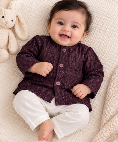 KPK5007 Maroon Designer Kurta with White Pyjama Set New Born