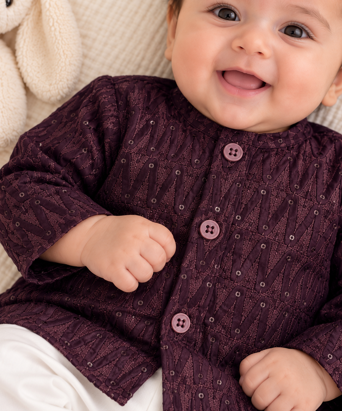 KPK5007 Maroon Designer Kurta with White Pyjama Set New Born