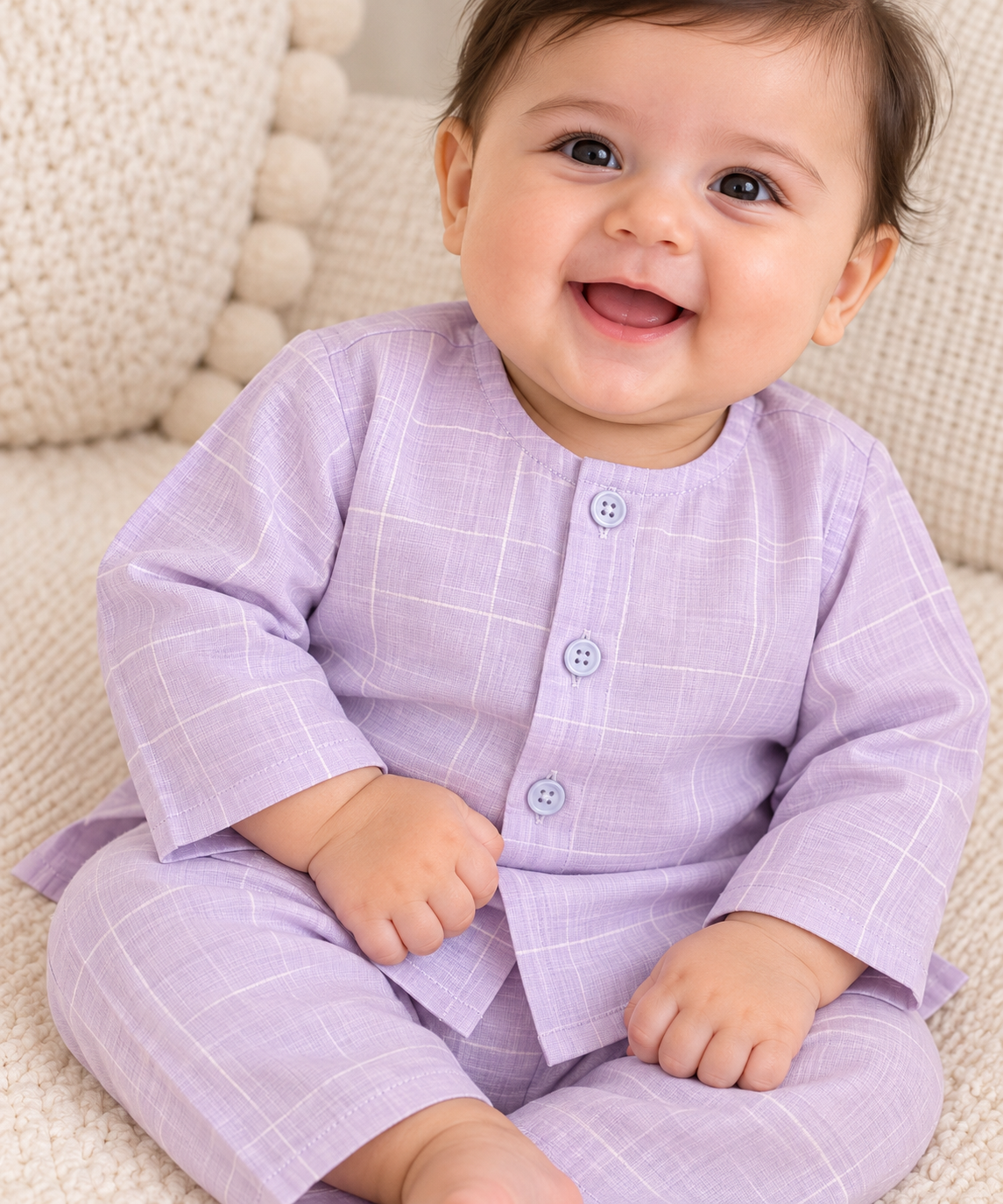 KPK5013 Lavender Printed Kurta with White Pyjama Set Newborn