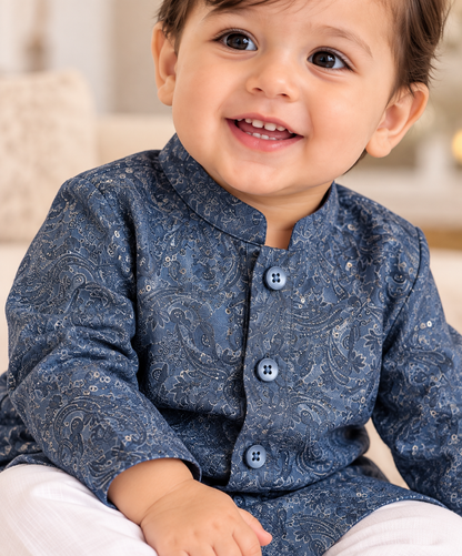 KPK5014 Royal Blue Paisley Kurta with White Pyjama Set