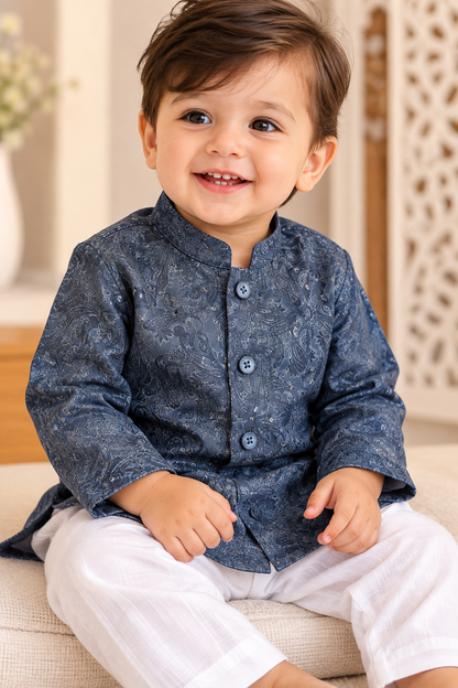 KPK5014 Royal Blue Paisley Kurta with White Pyjama Set