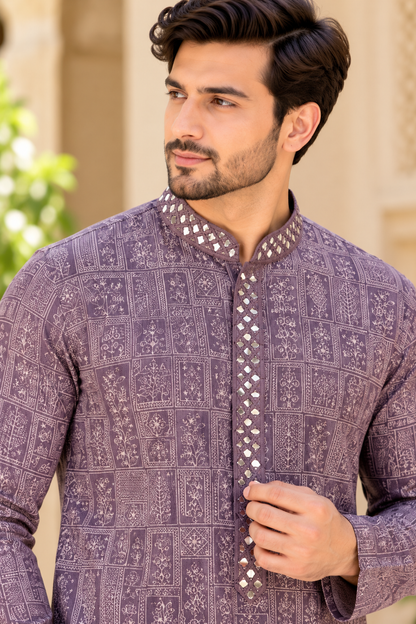 KPD6019 Dusty Mauve Printed Kurta with White Pyjama Set