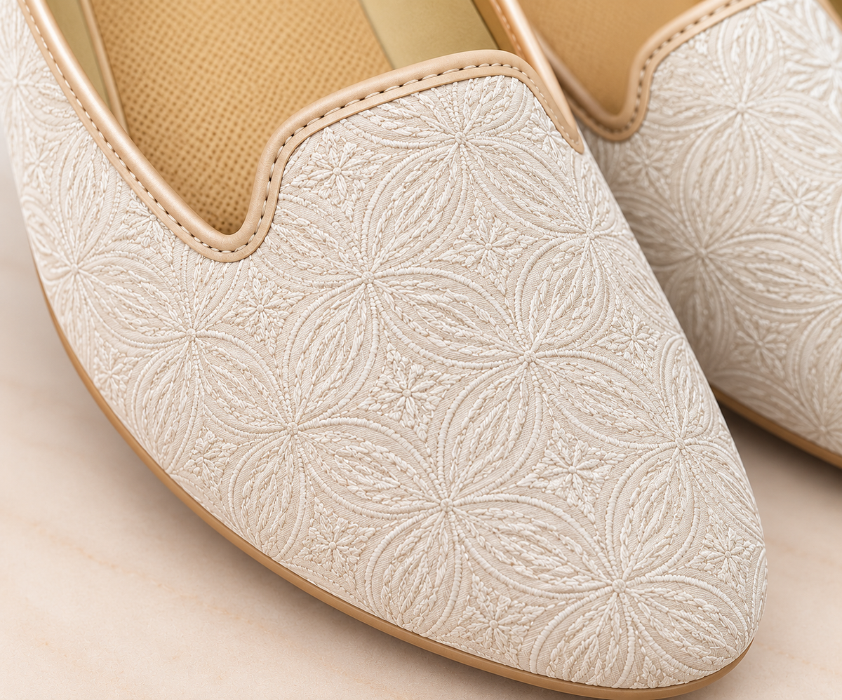 KPL0094 Ivory & Cream Floral Mandala Embroidered Jutti For Men