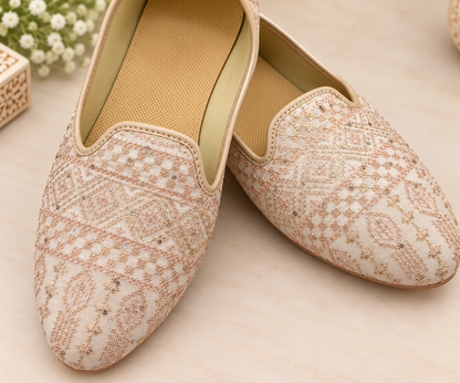 KPL0095 Rose Gold & Blush Embroidered Sequin Jutti For Men
