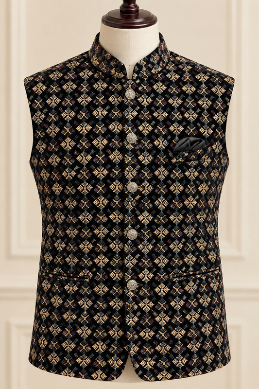KPJ7120 Multicolour Velvet Nehru Jacket