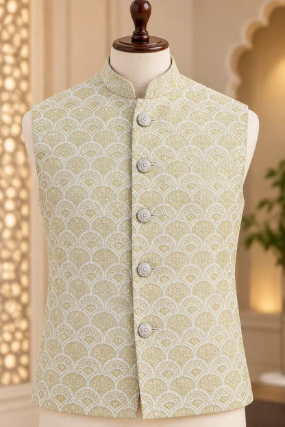 KPJ8003 Sage Green Embroidered Nehru Jacket