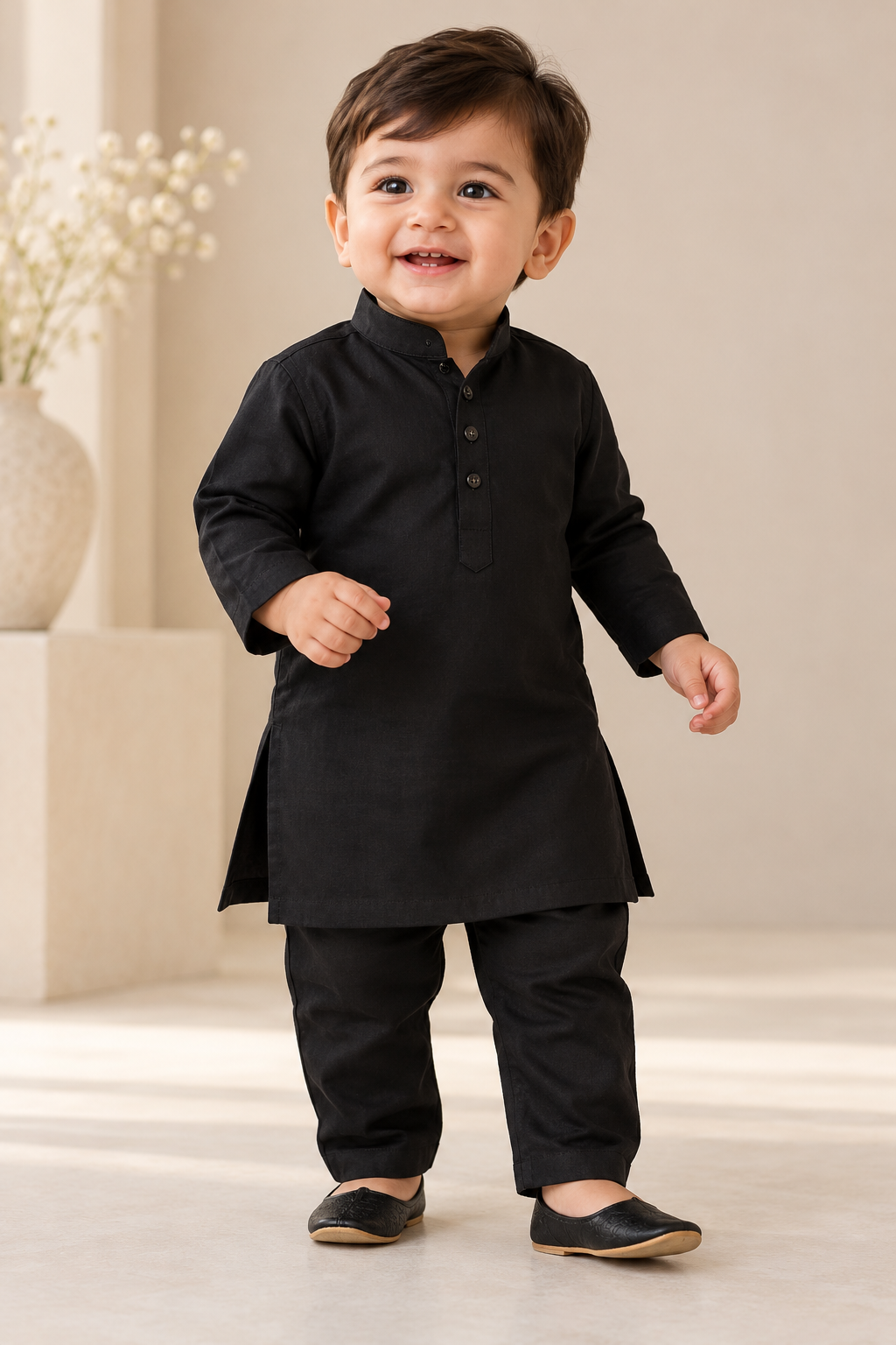 KPK2060 Baby Boys Classic Jet Black Kurta Pyjama Set