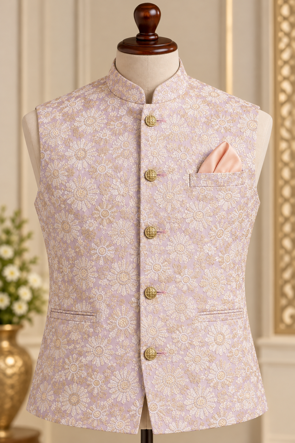 KPJ8008 Lavender Floral Jacquard Nehru Jacket