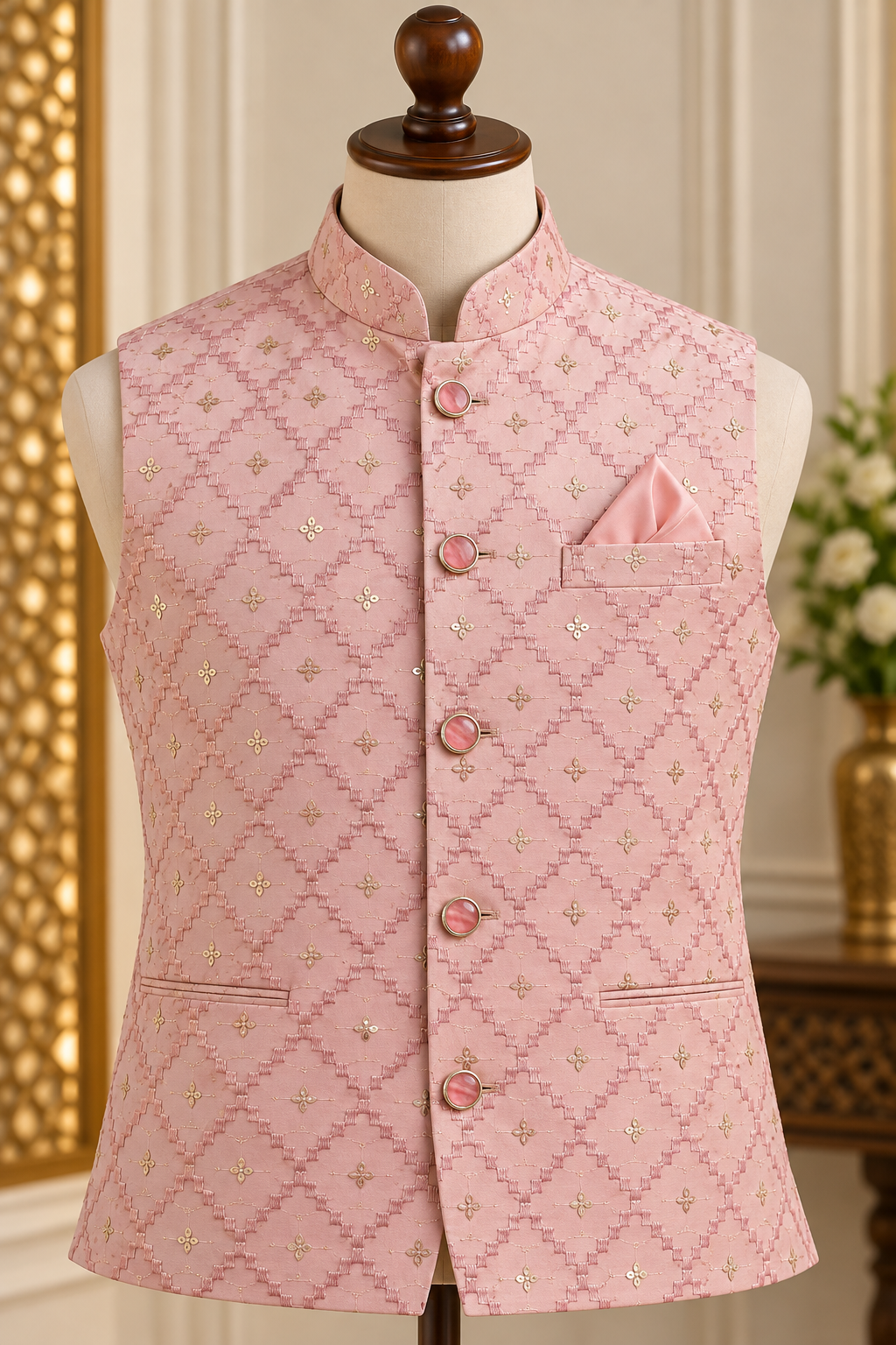 KPD7123 Blush Pink Sequins Nehru Jacket with Kurta Pant Set