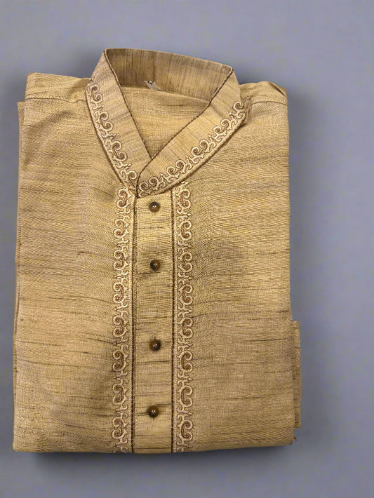 KPD5219 Brown Khadi Kurta Pyjama Set - Kurtapyjama.ca