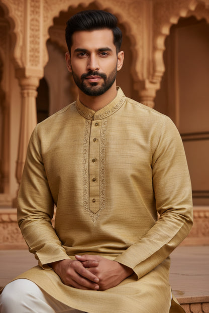 KPD6017 Brown Khadi Kurta Pyjama Set