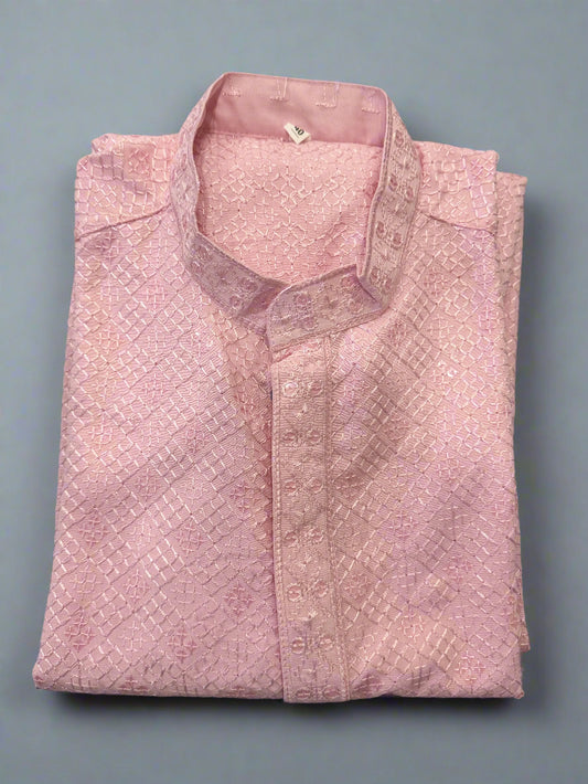 KPD5220 Baby Pink Luckhnowi Kurta Pyjama Set - Kurtapyjama.ca