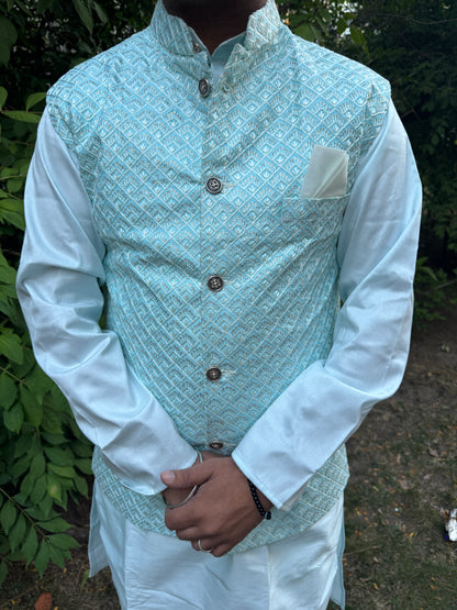 KPJ7064 Blue Nehru Jacket For Men - Kurtapyjama.ca