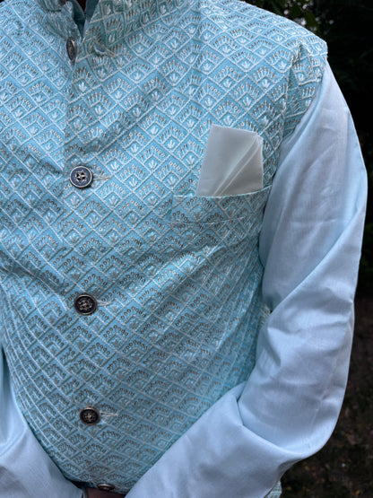 KPJ7064 Blue Nehru Jacket For Men - Kurtapyjama.ca