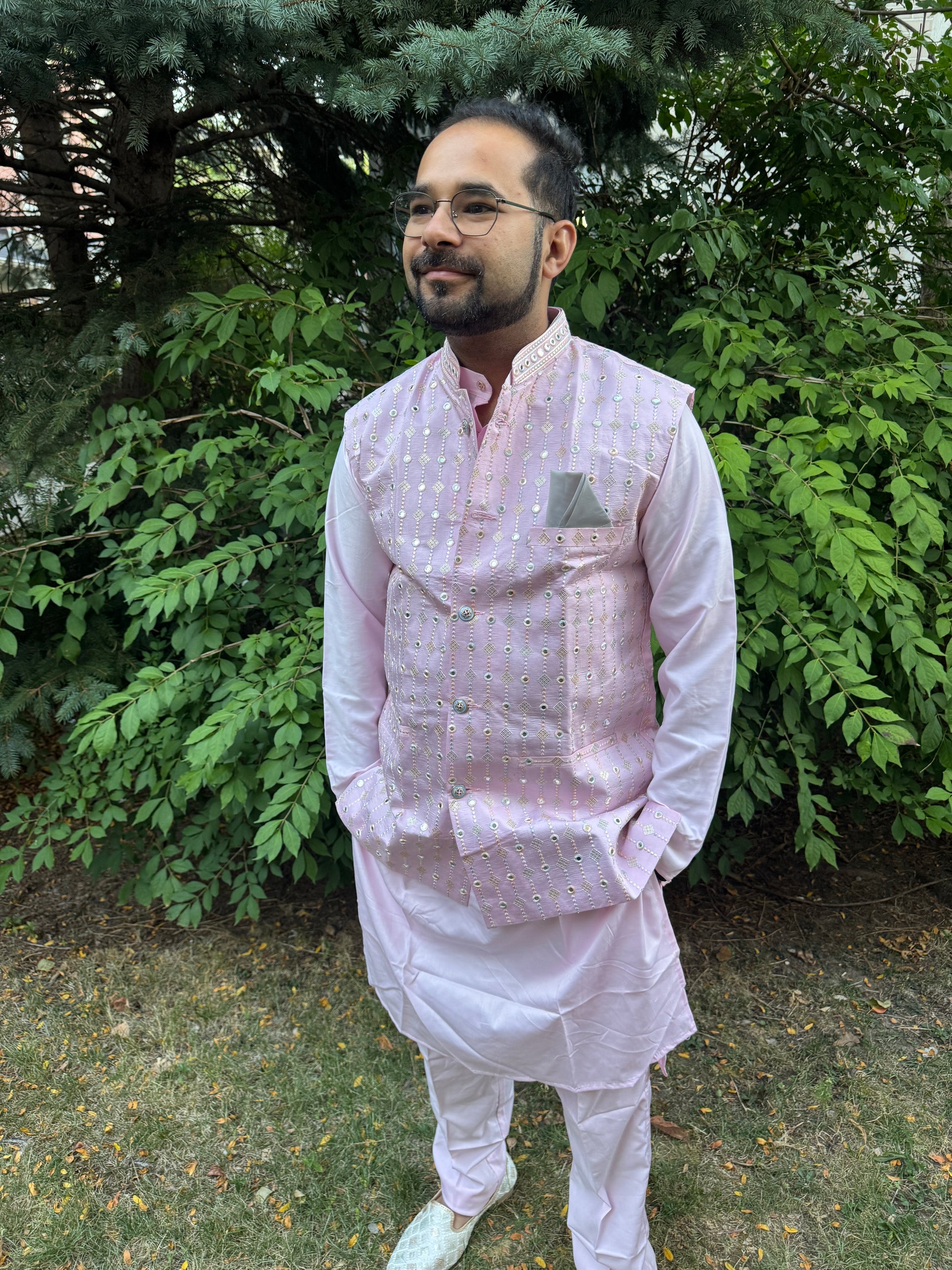 KPD5242 Plus Size Baby Pink Nehru Jacket - Kurtapyjama.ca