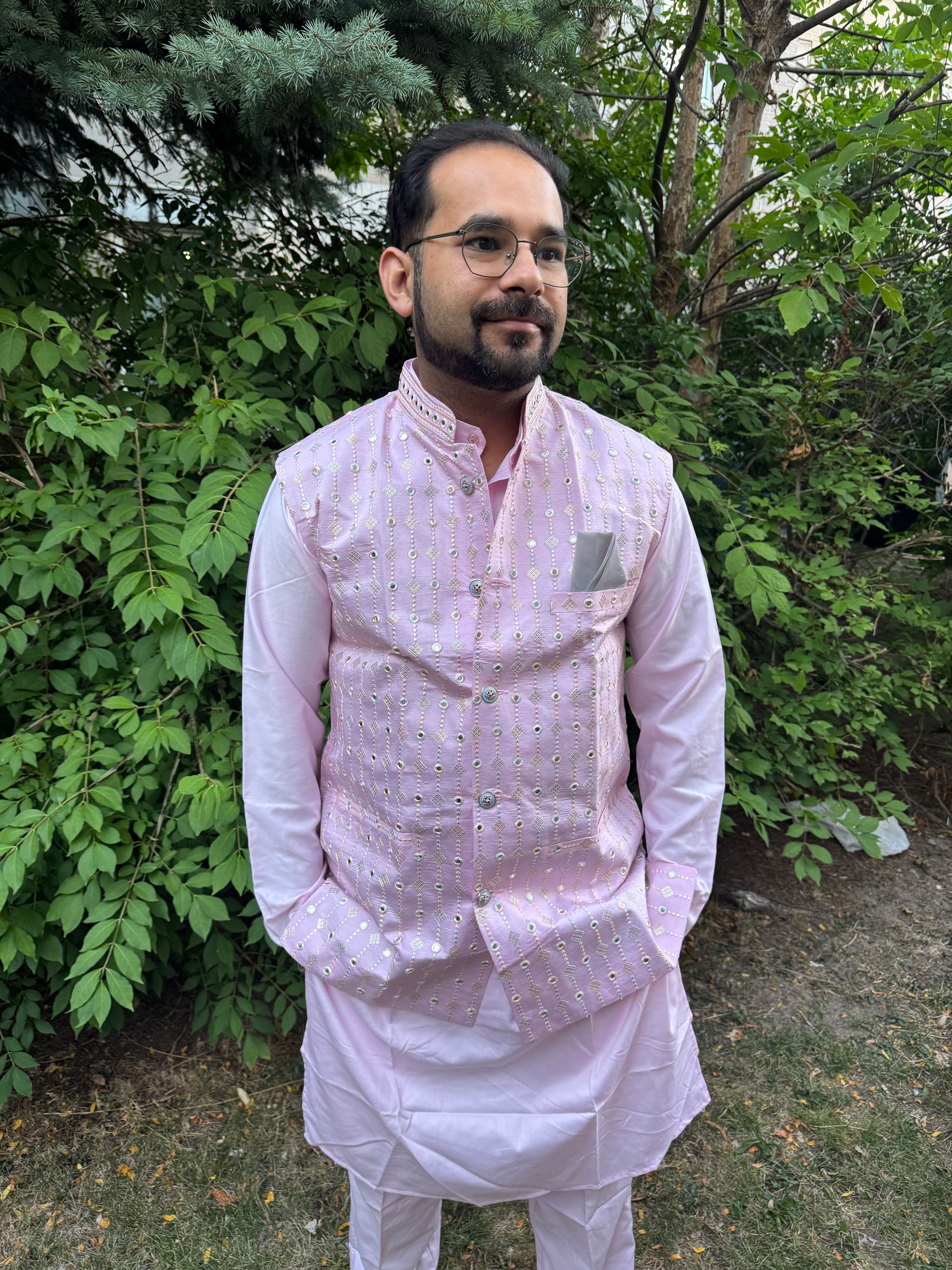 KPD5242 Plus Size Baby Pink Nehru Jacket - Kurtapyjama.ca