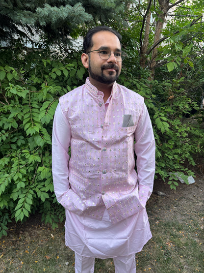 KPD5242 Plus Size Baby Pink Nehru Jacket - Kurtapyjama.ca