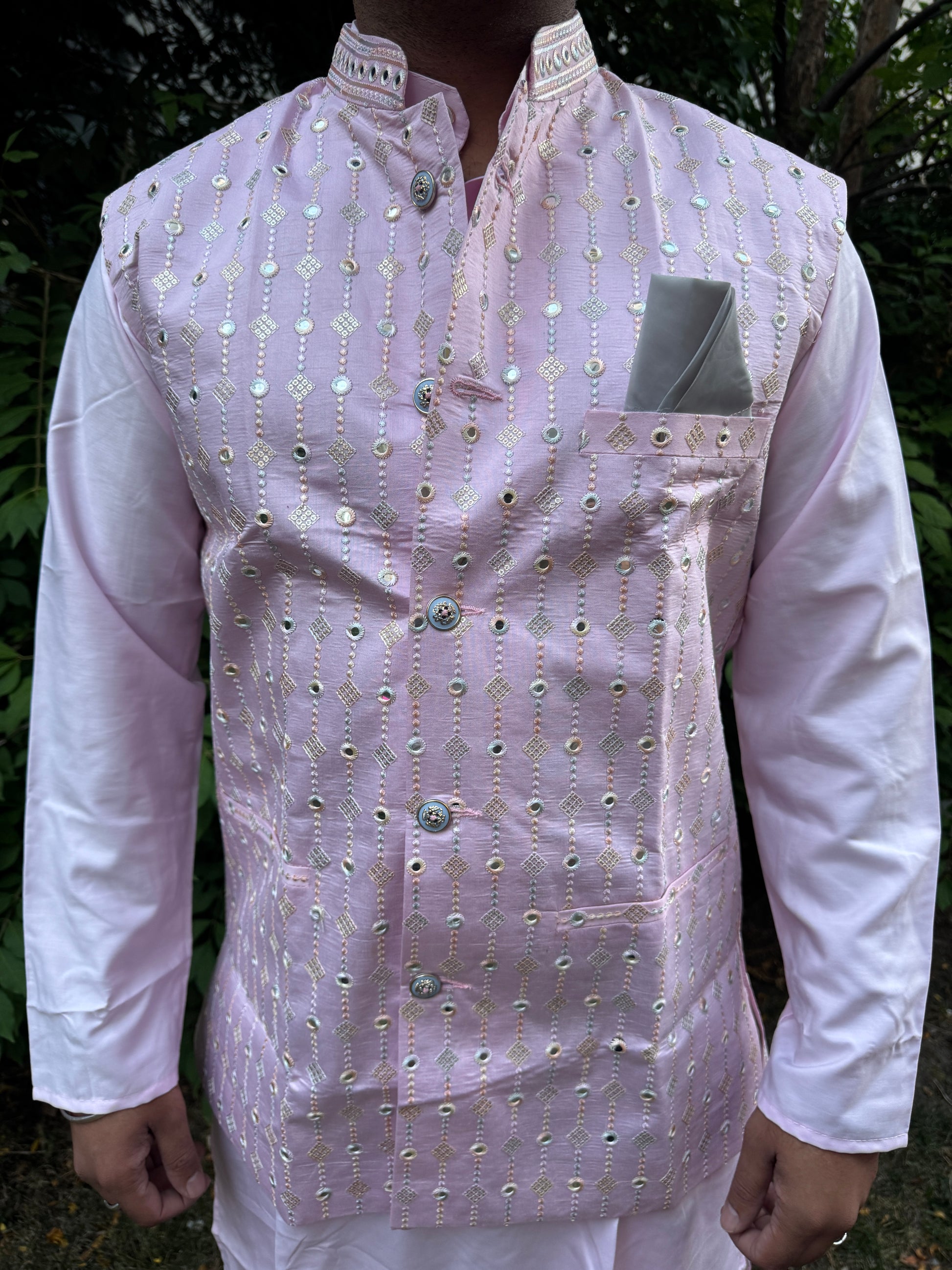 KPD5242 Plus Size Baby Pink Nehru Jacket - Kurtapyjama.ca