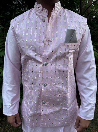KPD5242 Plus Size Baby Pink Nehru Jacket - Kurtapyjama.ca