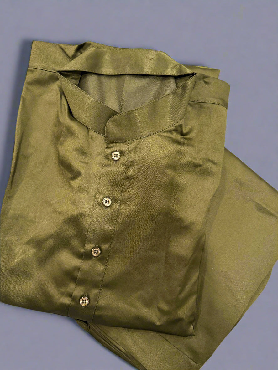 KPD5229 Olive Plain Kurta Pyjama - Kurtapyjama.ca
