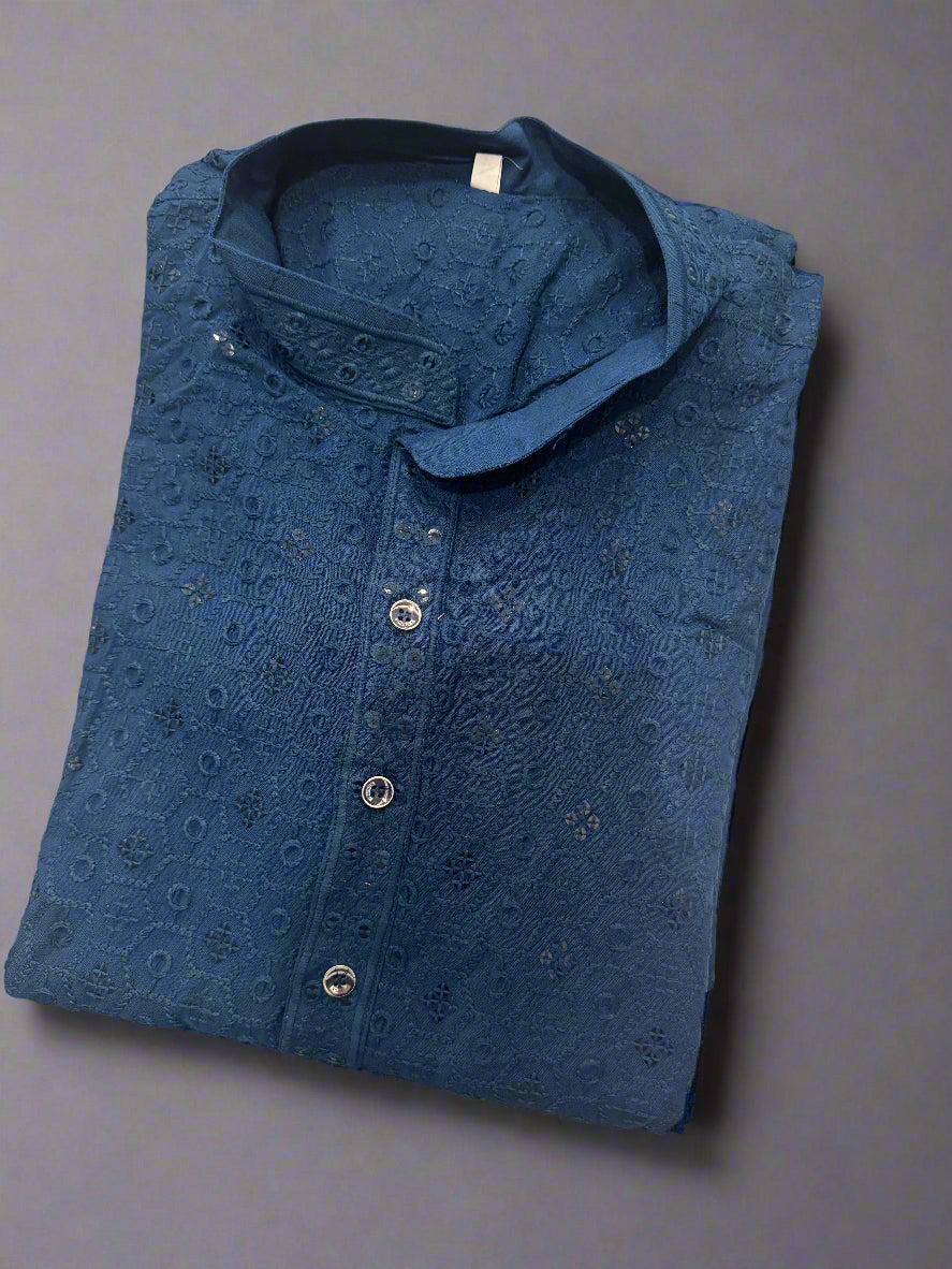 KPD5235 Plus Size Dark Blue Kurta Pyjama - Kurtapyjama.ca