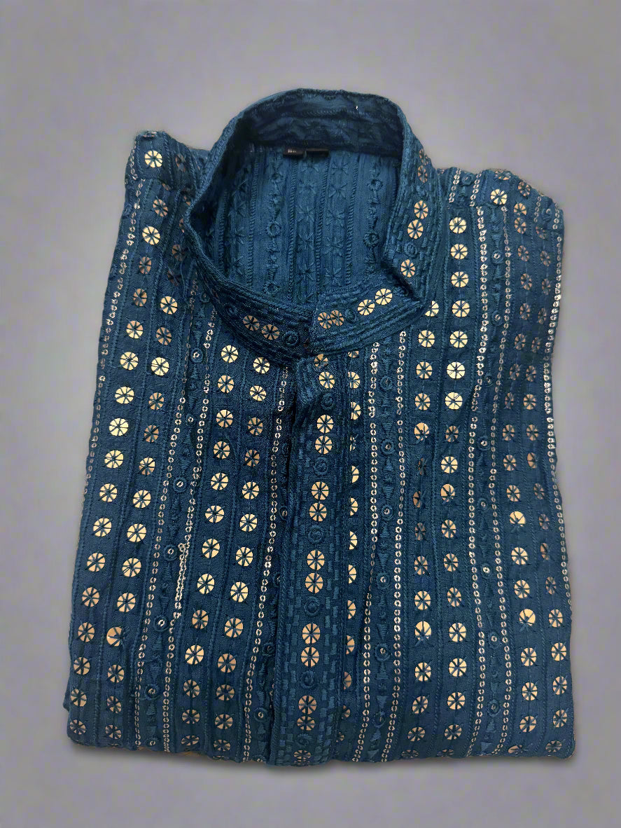 KPD5248 Heavy Work Teal Kurta Pyjama - Kurtapyjama.ca