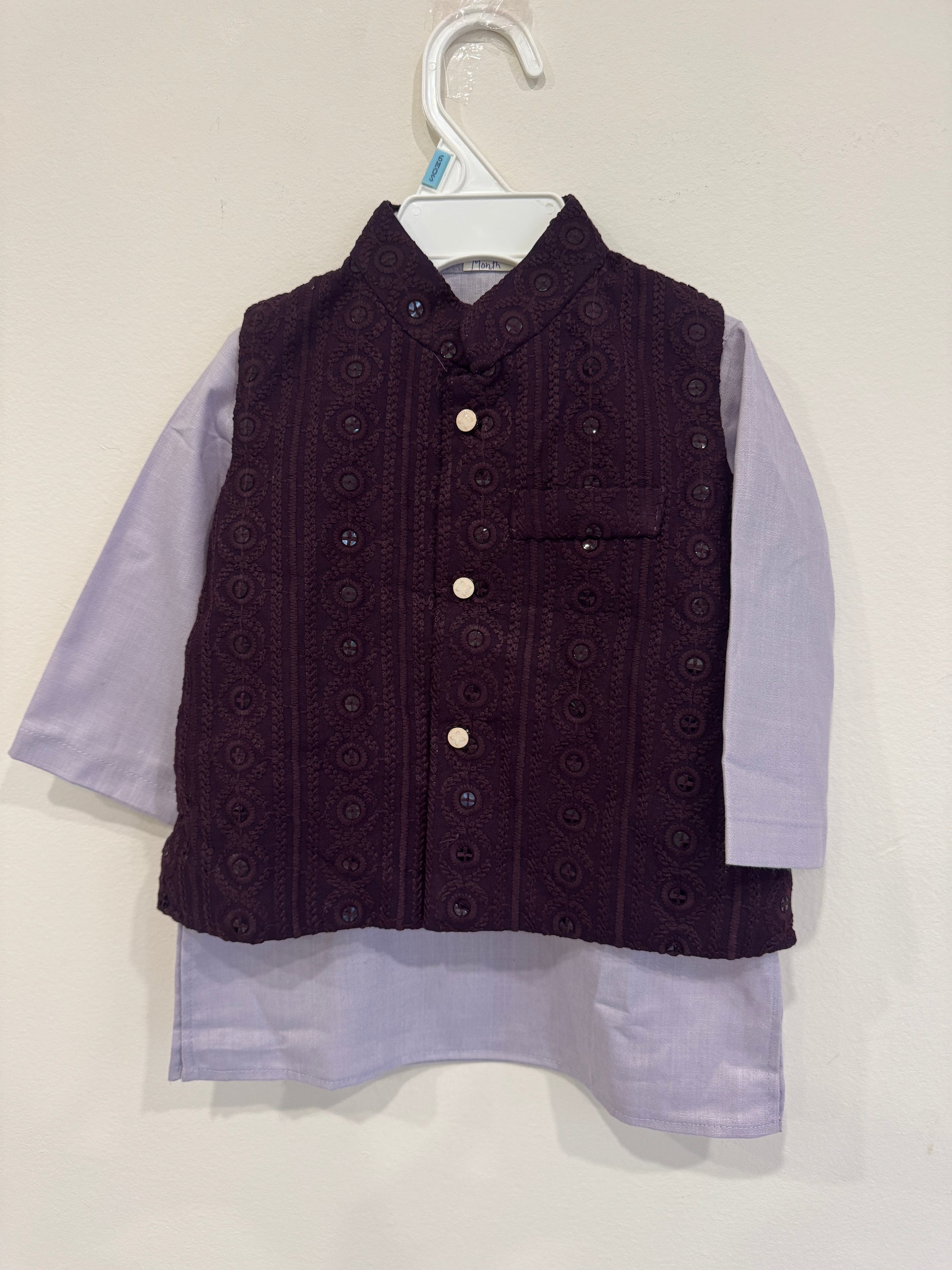 lavender kurta and dark mahroon nehru jacket