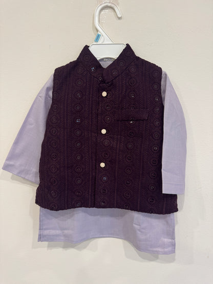 lavender kurta and dark mahroon nehru jacket