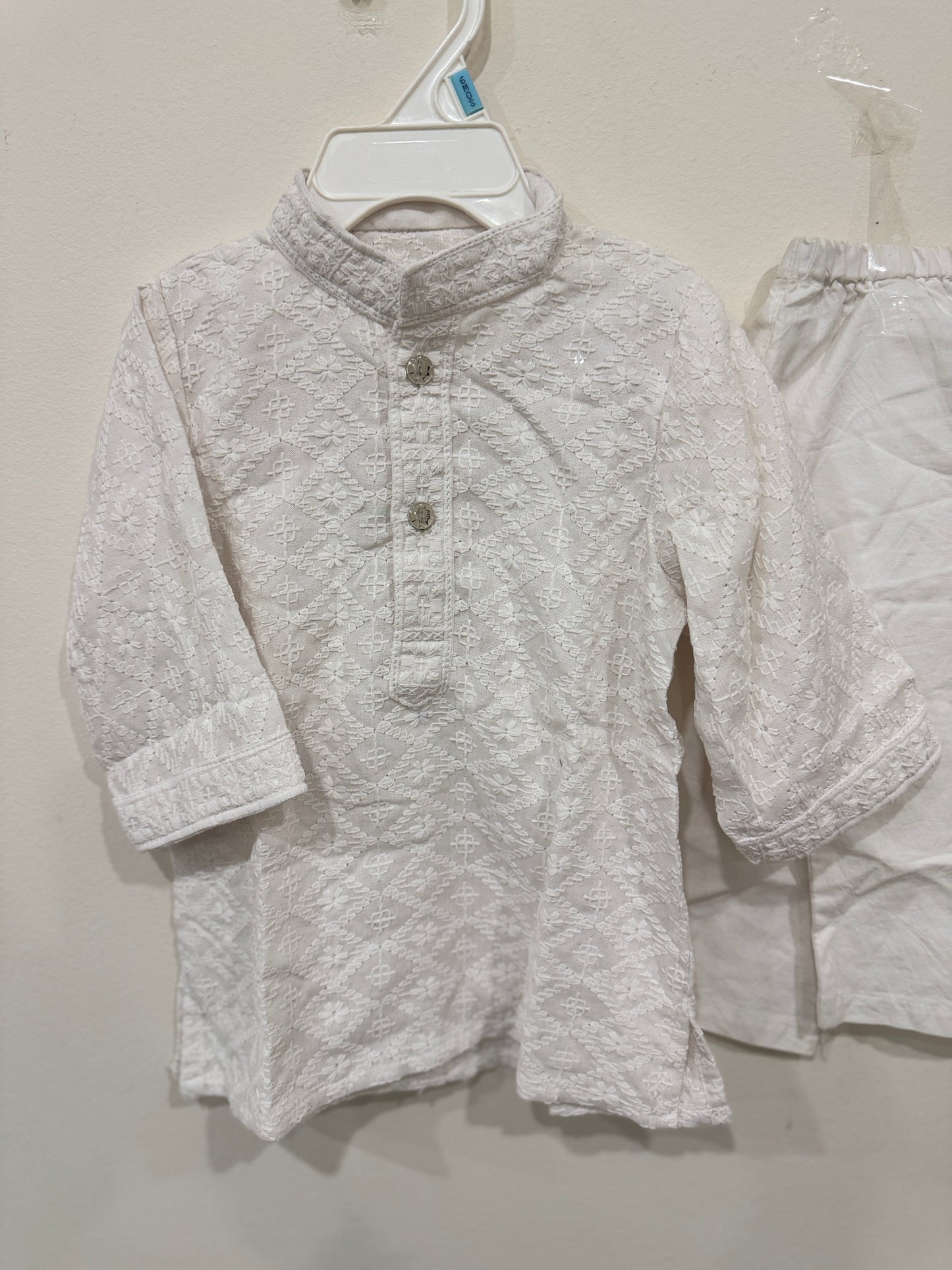 white chikankari kurta pyjama boys