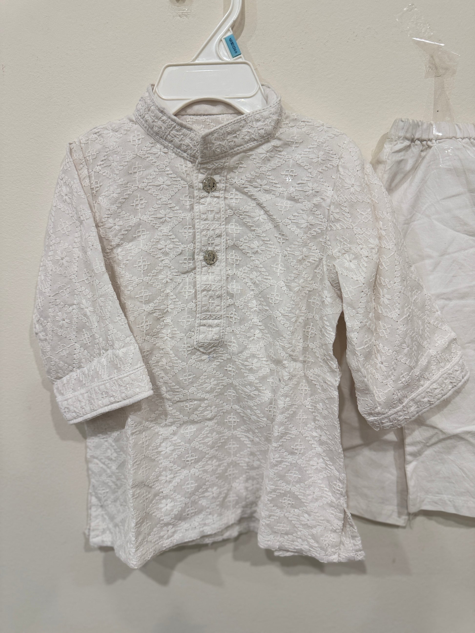 white chikankari kurta pyjama boys