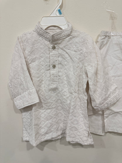 white chikankari kurta pyjama boys