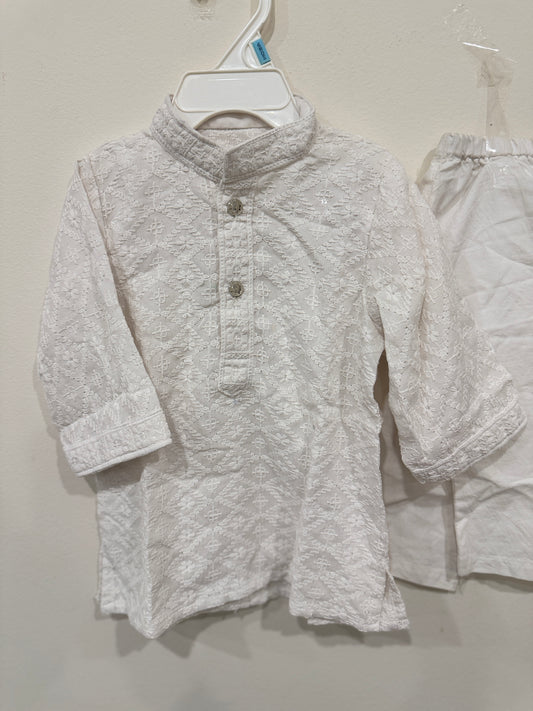 white chikankari kurta pyjama boys