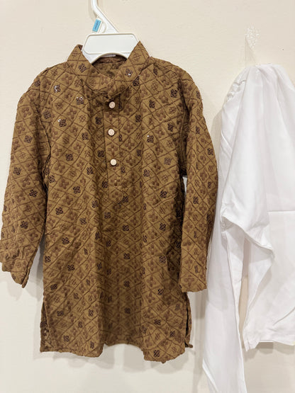 brown chikankari kurta pyjama set boys
