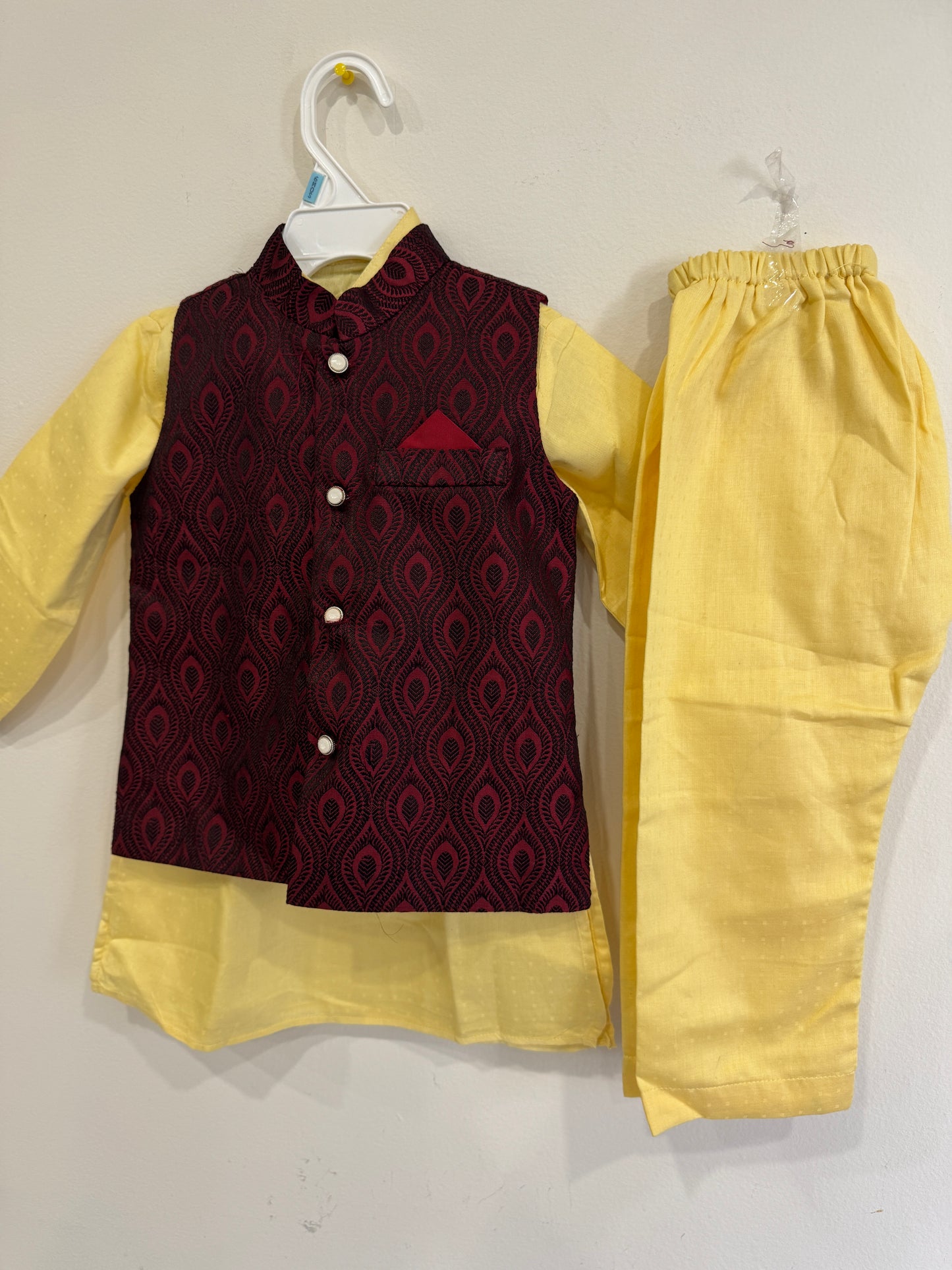yellow kurta pyjama and nehru jacket kids