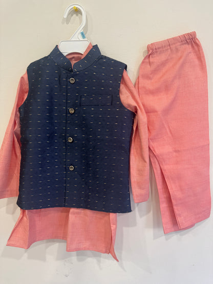 orange kurta pyjama and nehru jacket for kids
