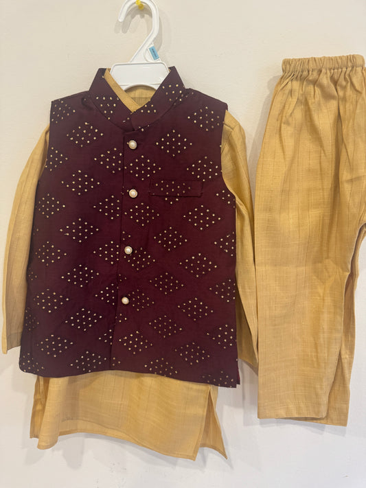 yellow kurta pyjama and nehru jacket kids 2-3y