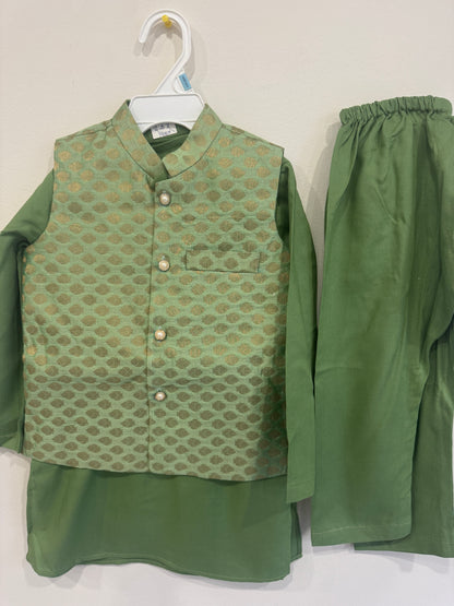 green kurta and nehru jacket for kids