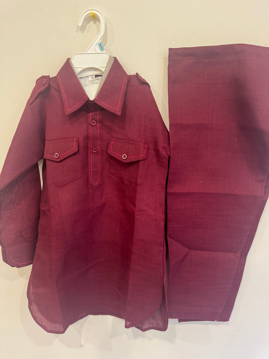 mahroon kurta pyjama kids