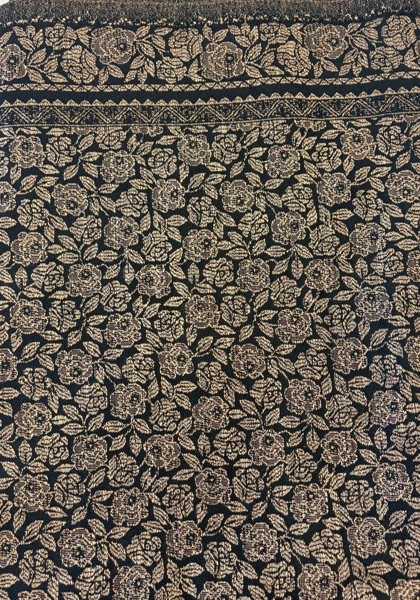 KPSH0154 Black & Gold Reversible Pashmina Stole with Traditional Floral Design