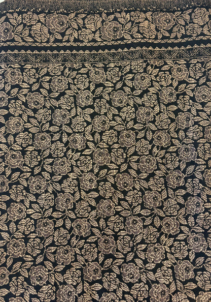 KPSH0154 Black & Gold Reversible Pashmina Stole with Traditional Floral Design