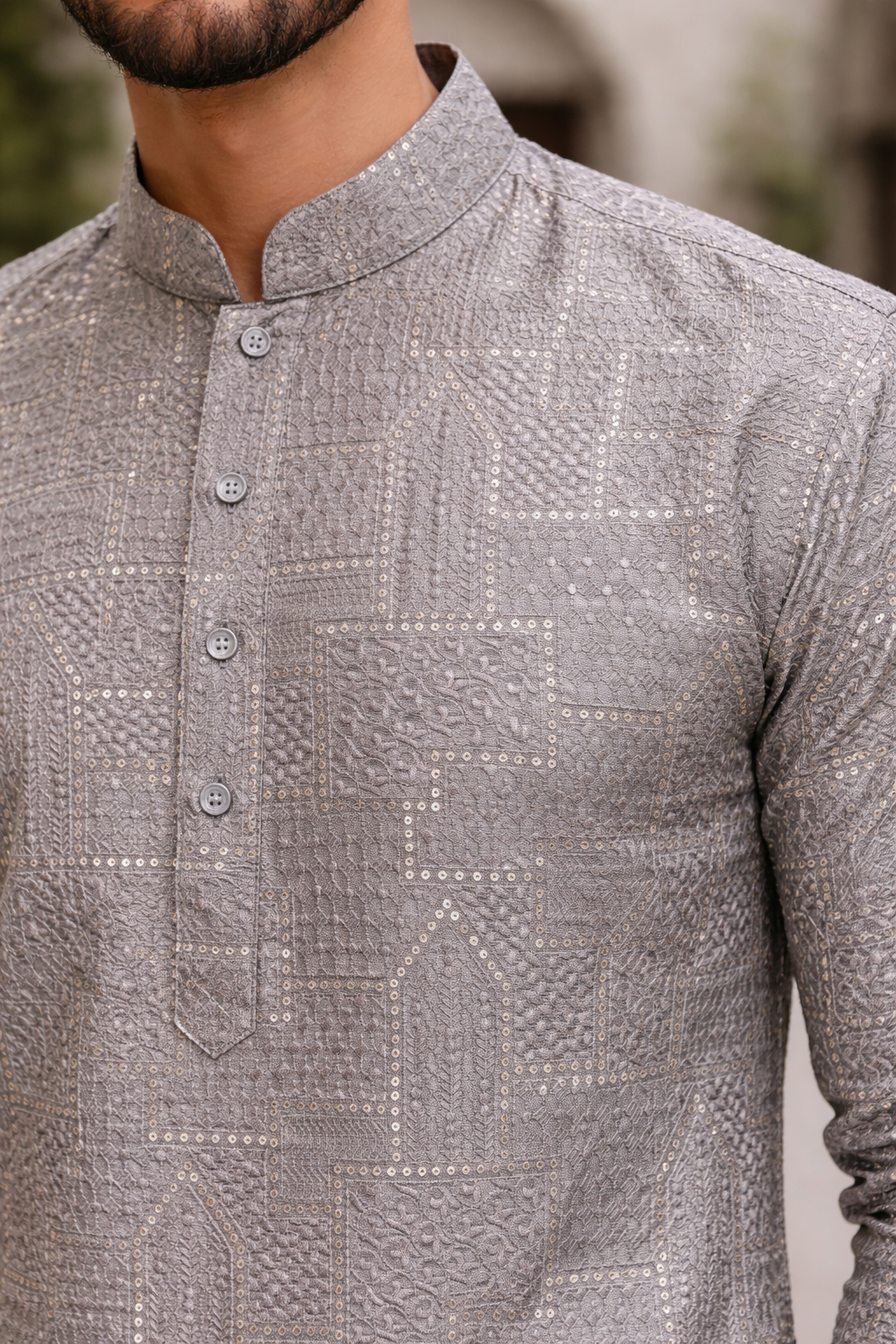 KPD6203 Heavy Short Length Grey Sequin Work Kurta Pyjama Set