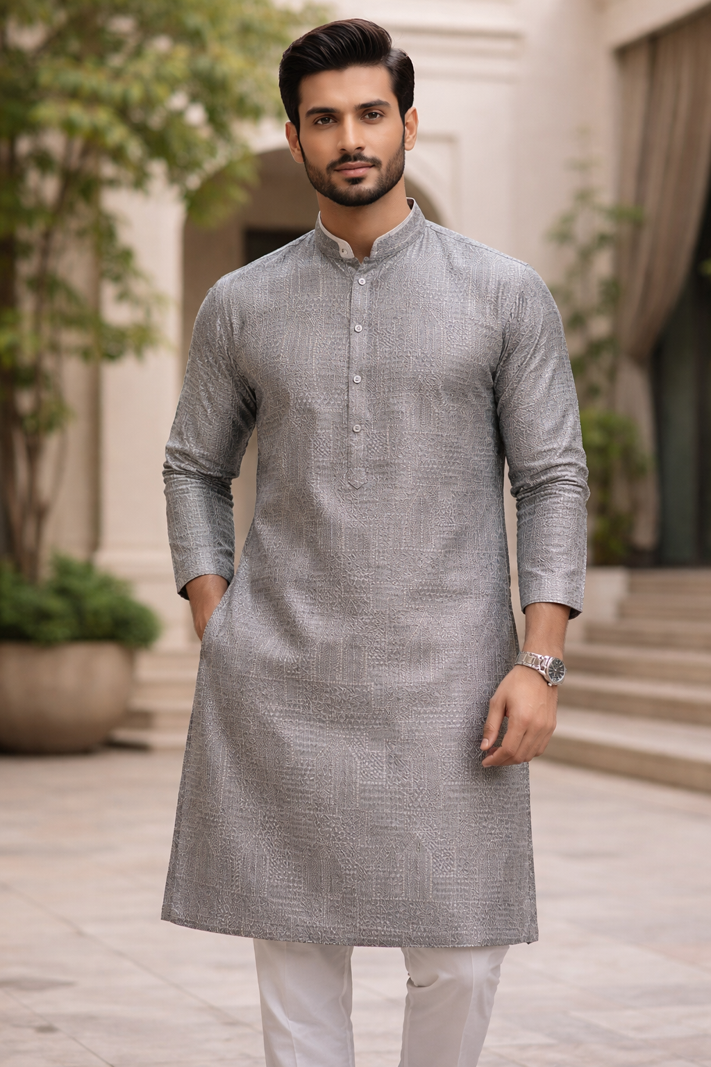 KPD6203 Heavy Short Length Grey Sequin Work Kurta Pyjama Set