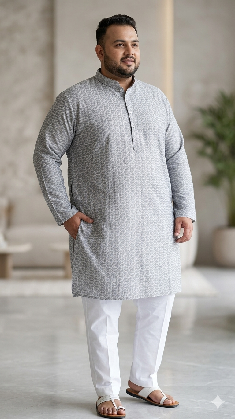 KPD4073 Plus Size Thread Work Grey Kurta