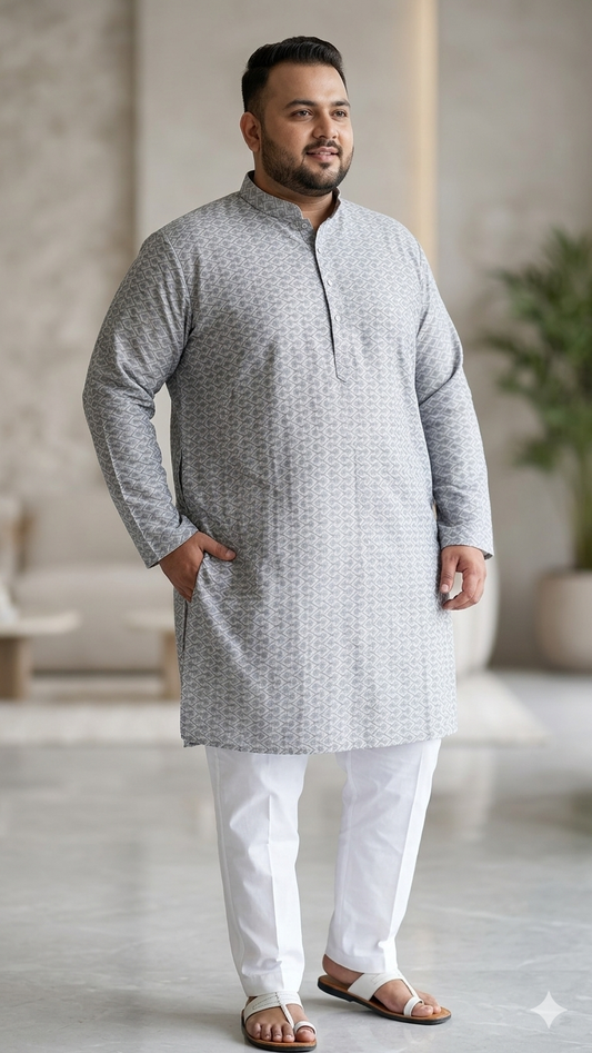 KPD5294 Plus Size Thread Work Grey Kurta