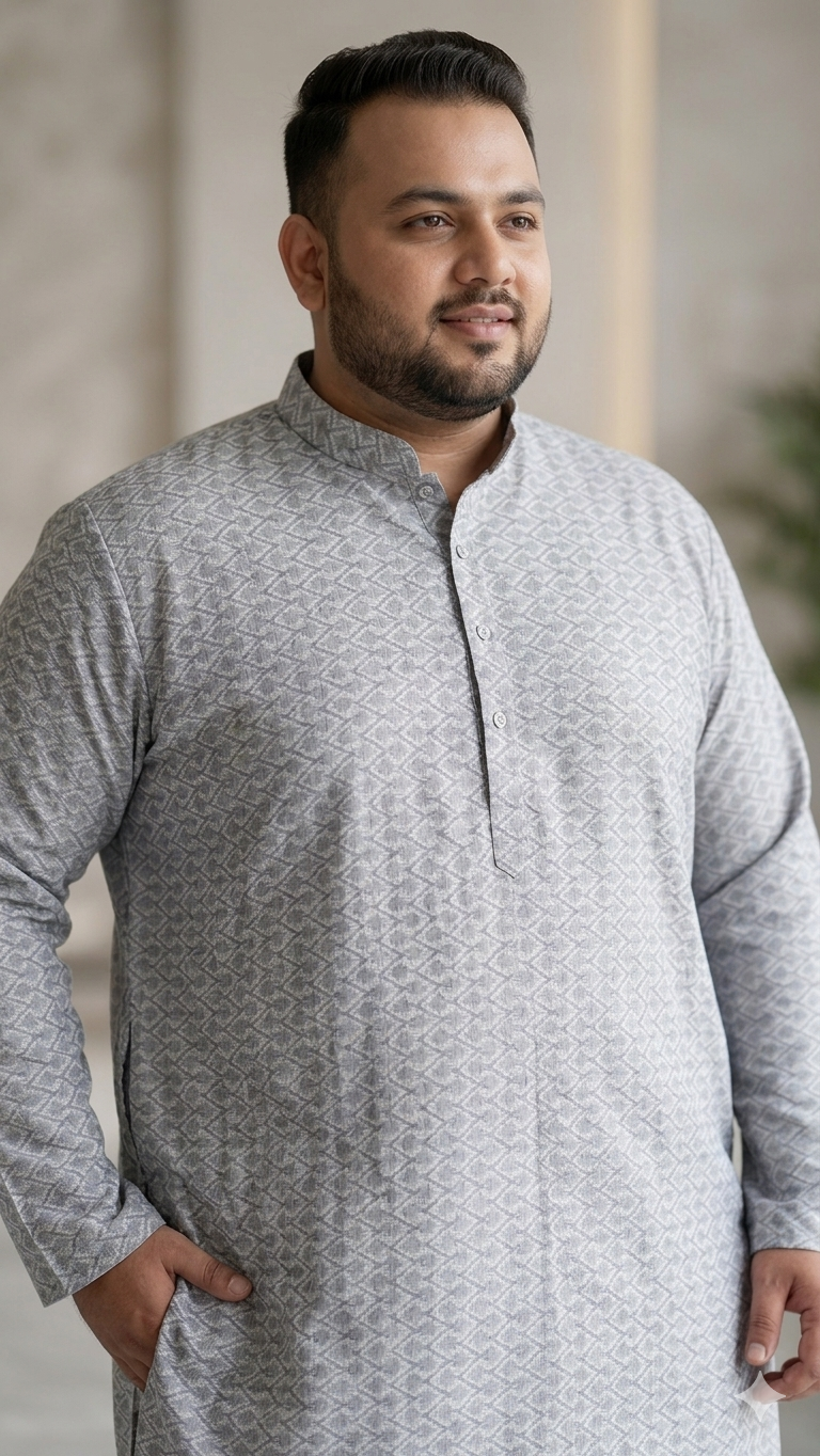KPD4073 Plus Size Thread Work Grey Kurta
