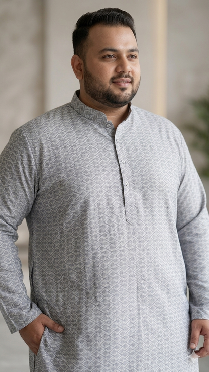 KPD4073 Plus Size Thread Work Grey Kurta