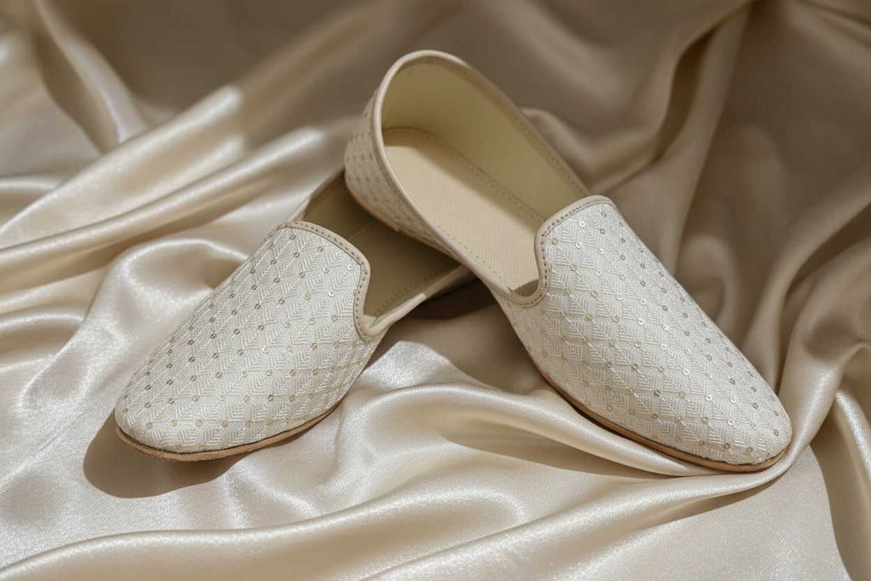 KPL0053 Cream Gold Sequins Jutti/Khussa For Men