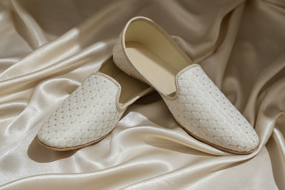KPL0053 Cream Gold Sequins Jutti/Khussa For Men
